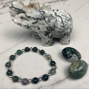 Moss Agate Bracelet with silver plated beads